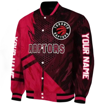 personalized toronto raptors hexagon mesh red black varsity jacket best selling.webp