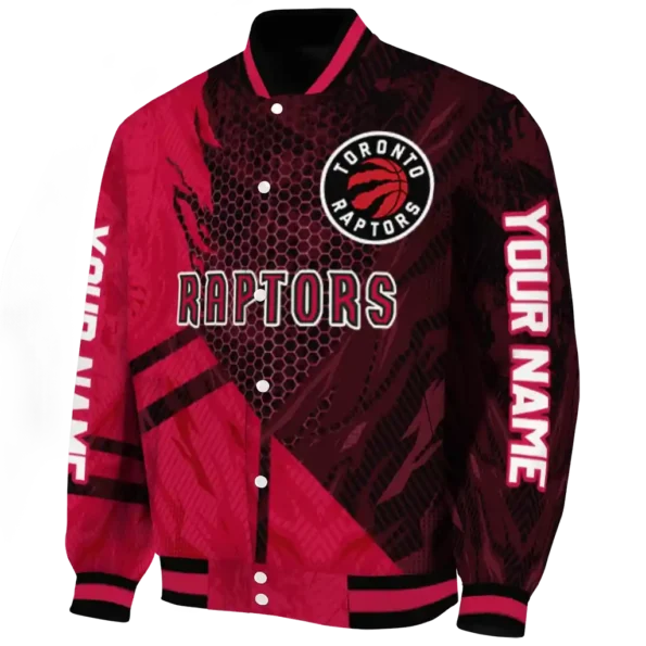 personalized toronto raptors hexagon mesh red black varsity jacket best selling.webp
