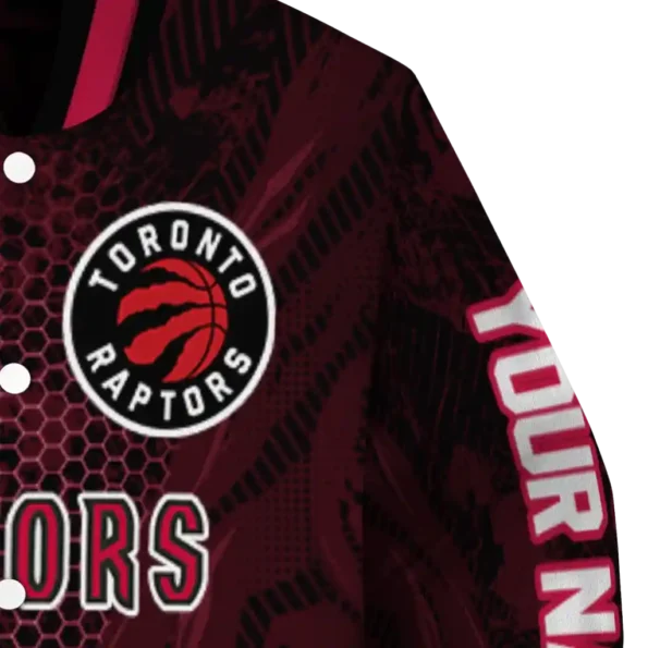 personalized toronto raptors hexagon mesh red black varsity jacket premium grade.webp