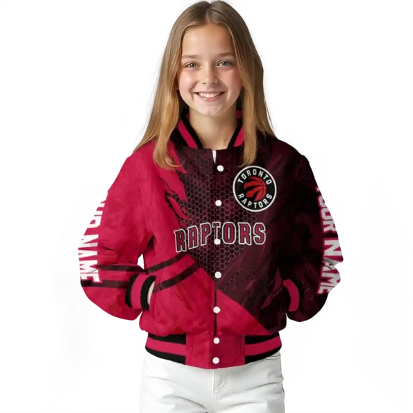 personalized toronto raptors hexagon mesh red black varsity jacket top rated.webp