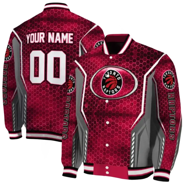 personalized toronto raptors power plate red varsity jacket fashion forward.webp