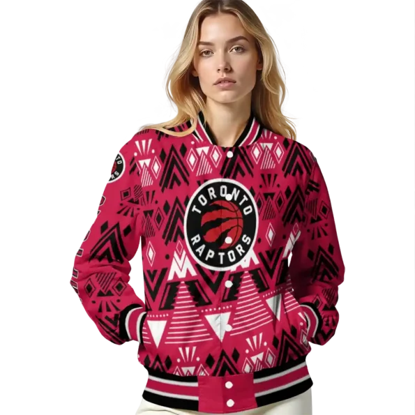 personalized toronto raptors pyramid shapes red varsity jacket latest model.webp