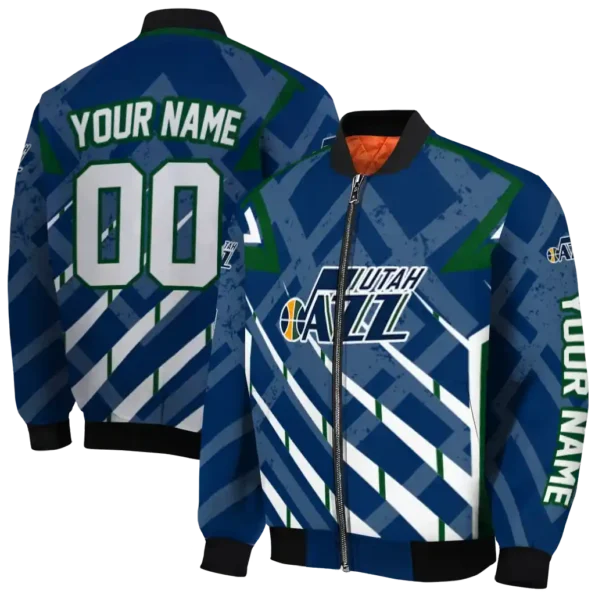 personalized utah jazz chevron angles navy bomber jacket fashion forward