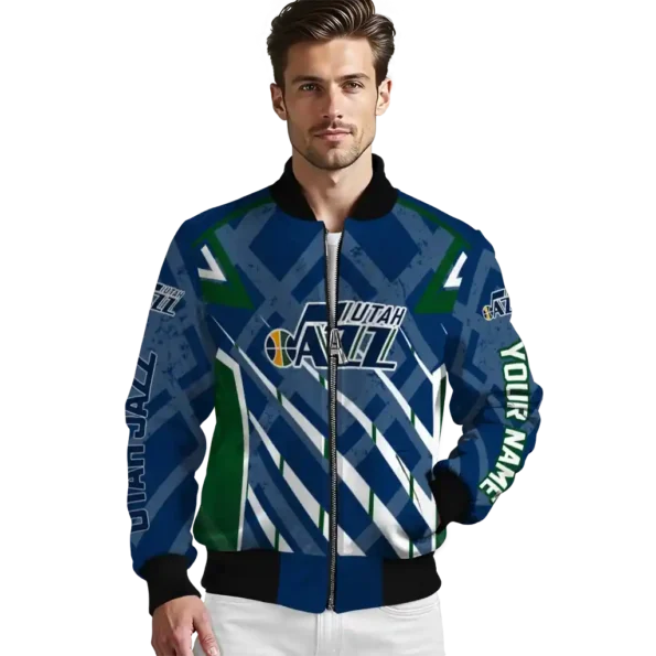 personalized utah jazz chevron angles navy bomber jacket high quality