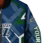 personalized utah jazz chevron angles navy bomber jacket best selling