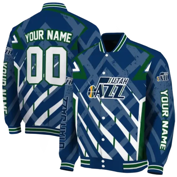 personalized utah jazz chevron angles navy varsity jacket fashion forward.webp