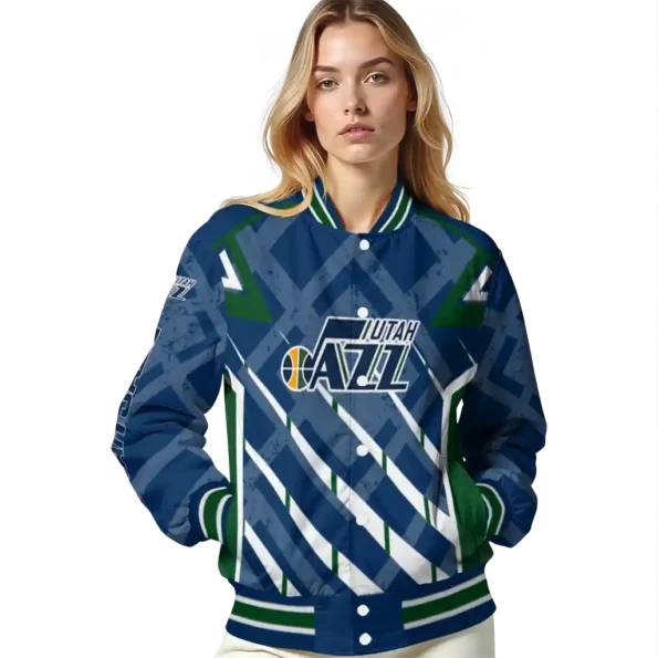 personalized utah jazz chevron angles navy varsity jacket latest model.webp