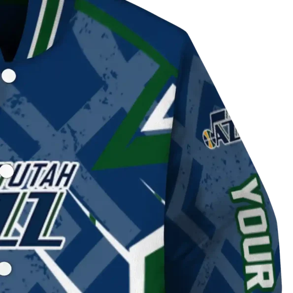 personalized utah jazz chevron angles navy varsity jacket premium grade.webp