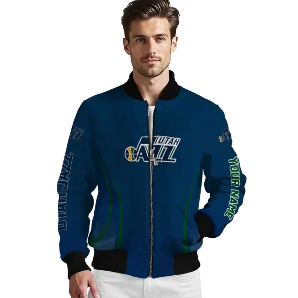 personalized utah jazz chevron arrow navy bomber jacket high quality