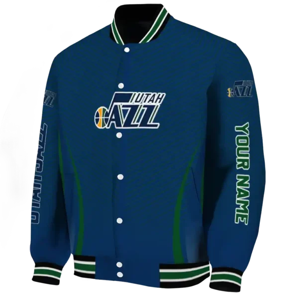 personalized utah jazz chevron arrow navy varsity jacket best selling.webp