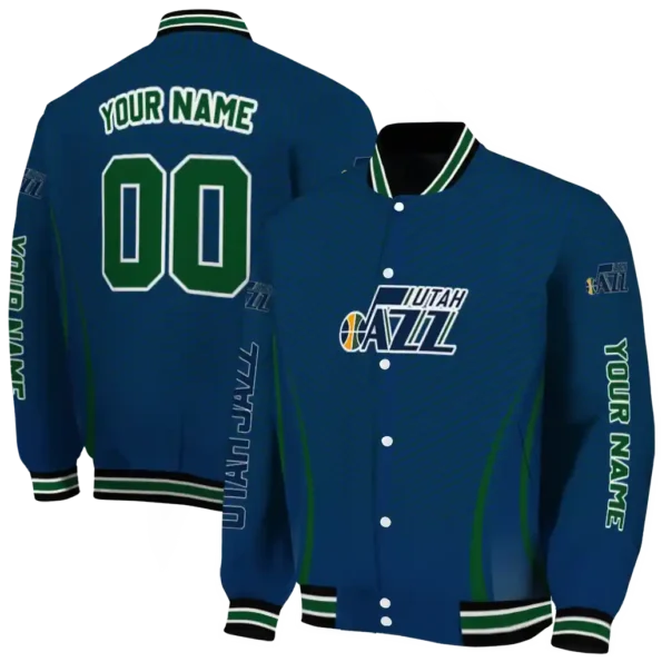 personalized utah jazz chevron arrow navy varsity jacket fashion forward.webp