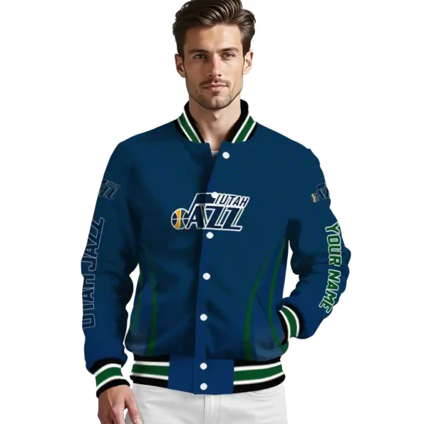personalized utah jazz chevron arrow navy varsity jacket high quality.webp