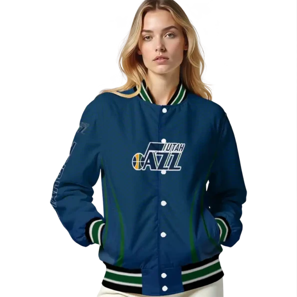 personalized utah jazz chevron arrow navy varsity jacket latest model.webp