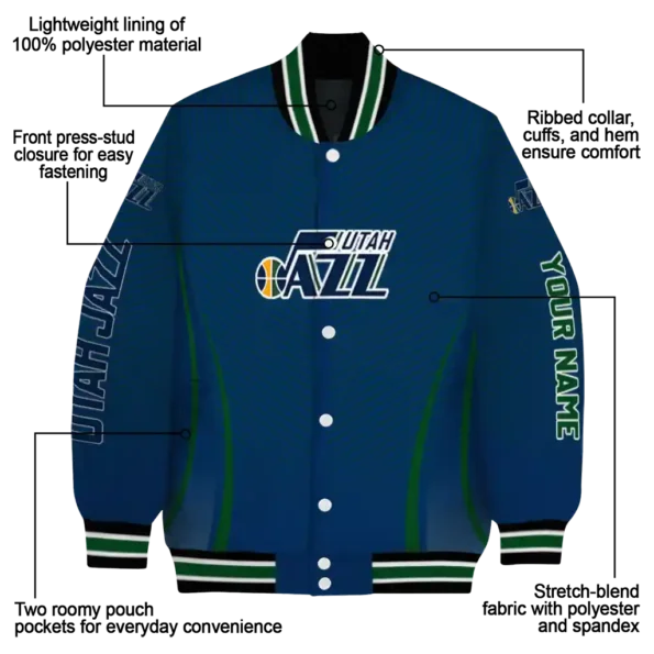 personalized utah jazz chevron arrow navy varsity jacket new arrival.webp