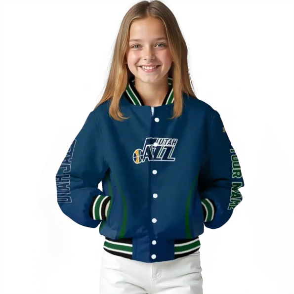 personalized utah jazz chevron arrow navy varsity jacket top rated.webp
