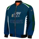 personalized utah jazz hexagon grid navy bomber jacket best selling