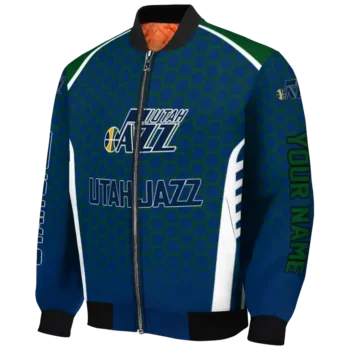 personalized utah jazz hexagon grid navy bomber jacket best selling