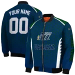 personalized utah jazz hexagon grid navy bomber jacket best selling