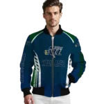personalized utah jazz hexagon grid navy bomber jacket best selling