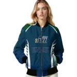 personalized utah jazz hexagon grid navy bomber jacket best selling