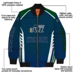 personalized utah jazz hexagon grid navy bomber jacket best selling
