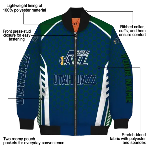 personalized utah jazz hexagon grid navy bomber jacket new arrival