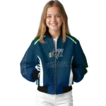 personalized utah jazz hexagon grid navy bomber jacket best selling