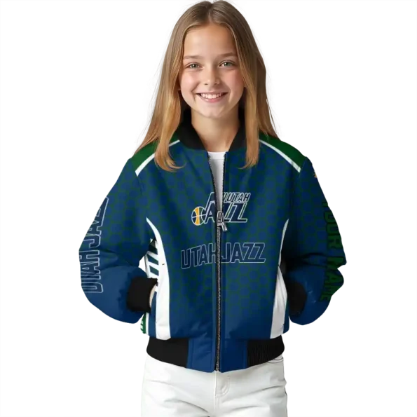 personalized utah jazz hexagon grid navy bomber jacket top rated