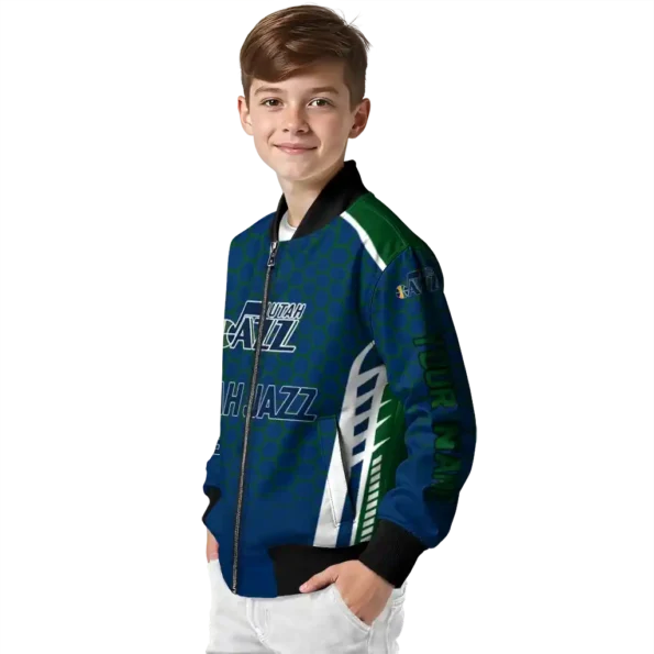 personalized utah jazz hexagon grid navy bomber jacket trendy