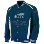 personalized utah jazz hexagon grid navy varsity jacket best selling.webp