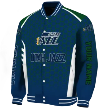 personalized utah jazz hexagon grid navy varsity jacket best selling.webp
