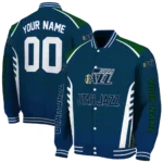 personalized utah jazz hexagon grid navy varsity jacket best selling.webp