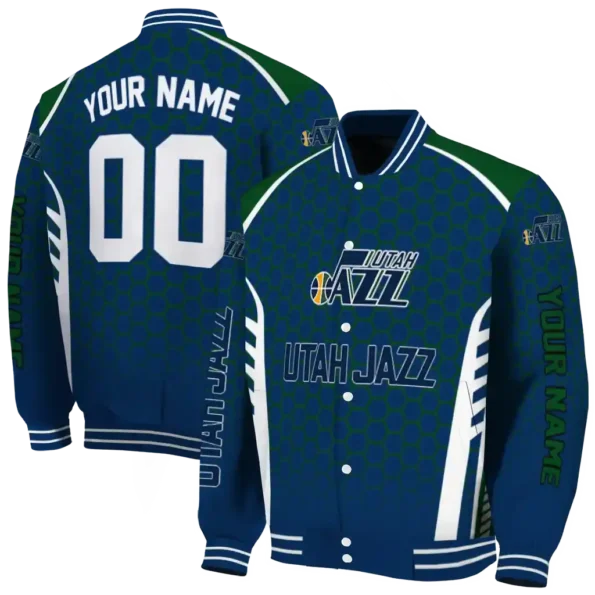 personalized utah jazz hexagon grid navy varsity jacket fashion forward.webp