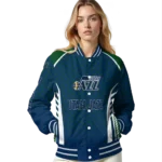 personalized utah jazz hexagon grid navy varsity jacket best selling.webp