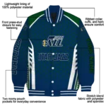 personalized utah jazz hexagon grid navy varsity jacket best selling.webp