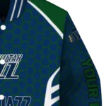 personalized utah jazz hexagon grid navy varsity jacket best selling.webp