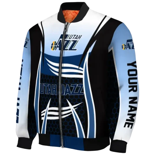 personalized utah jazz mesh effect navy black bomber jacket best selling