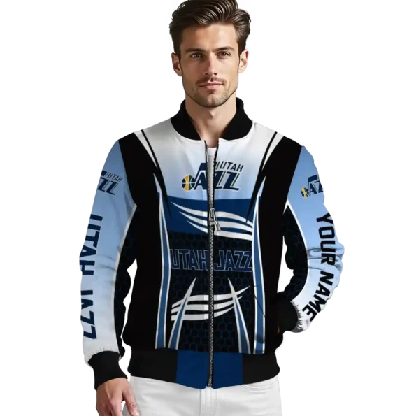 personalized utah jazz mesh effect navy black bomber jacket high quality