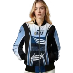personalized utah jazz mesh effect navy black bomber jacket best selling