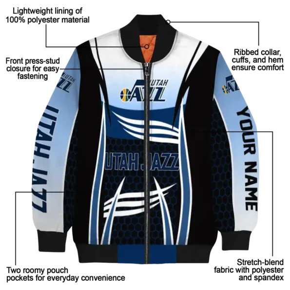 personalized utah jazz mesh effect navy black bomber jacket new arrival