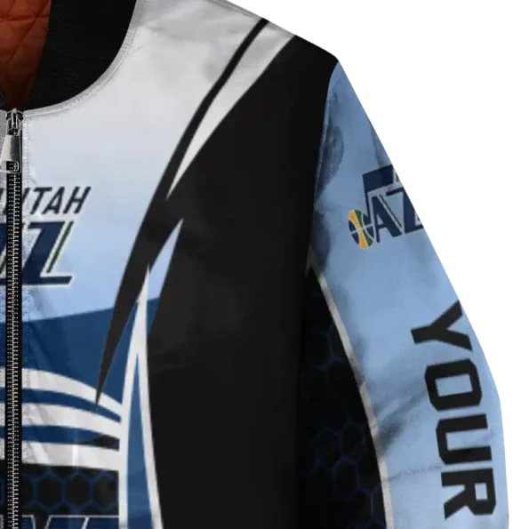 personalized utah jazz mesh effect navy black bomber jacket premium grade