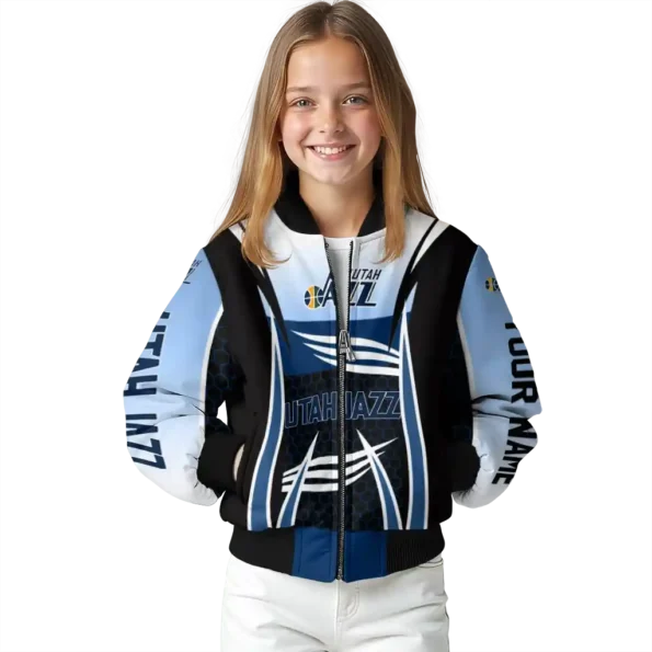 personalized utah jazz mesh effect navy black bomber jacket top rated