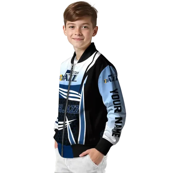 personalized utah jazz mesh effect navy black bomber jacket trendy
