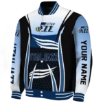 personalized utah jazz mesh effect navy black varsity jacket best selling.webp