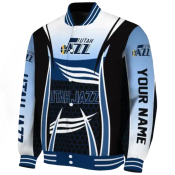 personalized utah jazz mesh effect navy black varsity jacket best selling.webp