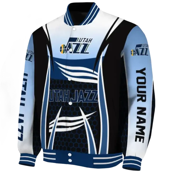 personalized utah jazz mesh effect navy black varsity jacket best selling.webp