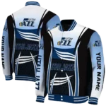 personalized utah jazz mesh effect navy black varsity jacket best selling.webp