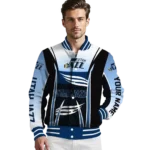 personalized utah jazz mesh effect navy black varsity jacket best selling.webp