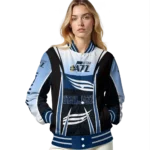personalized utah jazz mesh effect navy black varsity jacket best selling.webp