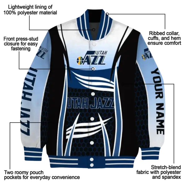 personalized utah jazz mesh effect navy black varsity jacket new arrival.webp